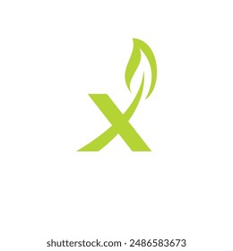 X Leaf Logo Vector. Letter X Nature Design