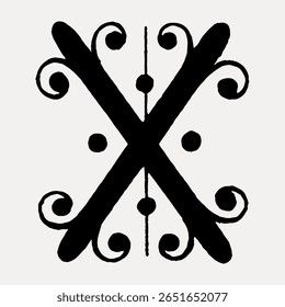 Fonte de caligrafia do século XVII com letra X, elemento vetorial isolado. Fonte criativa e letra de tipografia, vetor isolado. Fonte preta vintage.