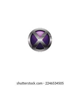X-Buchstaben-3D-Logo auf violettem Hintergrund innerhalb eines Kreises