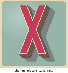 x letter of 3d vector illustrated relief retro font with shadow