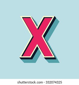 X letter of 3d vector illustrated relief retro font with shadow