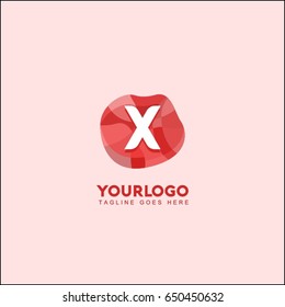 X letter abstract red stone and diamond logo symbol. Isometric circle line logotype fashion. Brand identity for your business