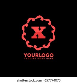 X Letter Abstract vector logo template concept illustration. Circle Flag business sign. Flame fire icon. Gas insignia. Design element.