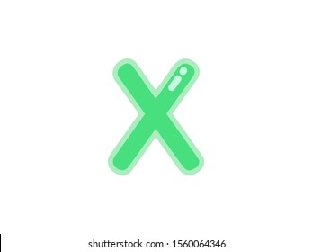 X letter alphabet green candy jelly glossy vector isolated on white background 