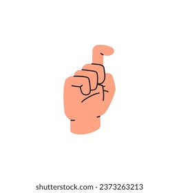 X letter in American sign language, flat vector illustration isolated on white background. ASL alphabet. Hand gesturing for deaf mute peoples communication.