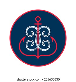X letter with an anchor and rope vector vintage label, logo, icon design template element. This badge can be used as trademark or a print on fabric.