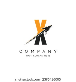 X Letter with Arrow Logo Template Illustration. X Alphabet Concept Design Modern Vector Monogram Icon