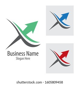 X letter with arrow logo vector icon illustration