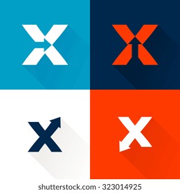 X letter with arrows set. Vector design template elements for your application or corporate identity.