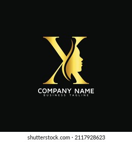 X Letter Beauty Face initial X luxury beauty queen woman face logo design vector. consisting of letter X with lady face on negative space