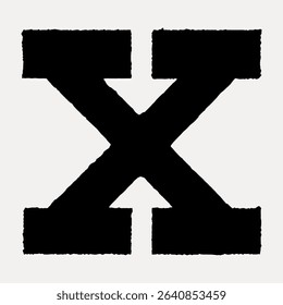 X letter, block calligraphy font, vector element. 