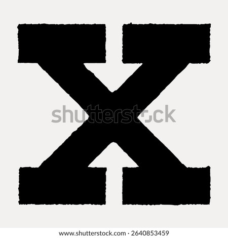X letter, block calligraphy font, vector element. 