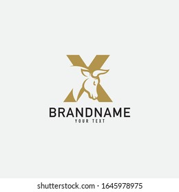 X letter with bull horn logo initial logotype icon vector in elegant simple style