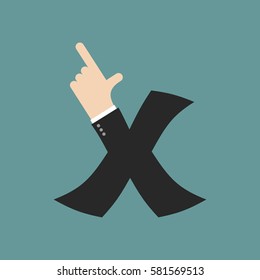 X letter businessman hand font. It shows finger print. Arm symbol alphabet. Sign of ABC