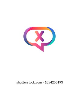x letter colorful on rectangle circle chat icon logo