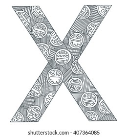 X letter. Coloring book.Vector alphabet