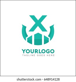 X letter creative logo. Real estate icon design for business visual identity. Illustration city, house and skyscraper.