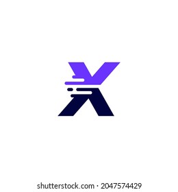  X Letter Dash Lowercase Tech Digital Fast Quick Delivery Movement Blue Logo Vector Icon Illustration