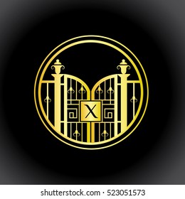 X letter decorative golden fence vector monogram (logo, sign, symbol, icon)