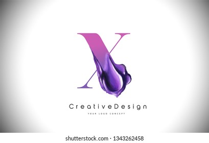 X Letter Design Brush Paint Stroke. Purple x Letter Logo Icon with Violet Paintbrush Vector Illustration