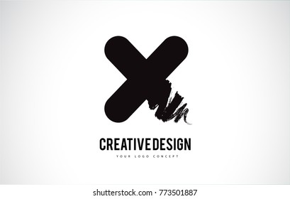 X Letter Design Brush Paint Stroke. Letter Logo with Black Paintbrush Stroke.