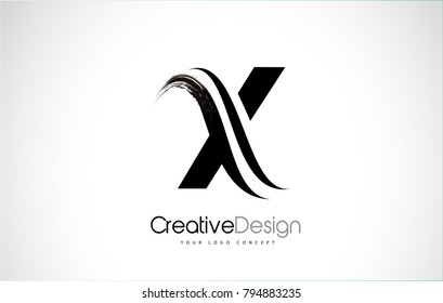 X Letter Design Brush Paint Stroke. Letter Logo with Black Paintbrush Stroke.