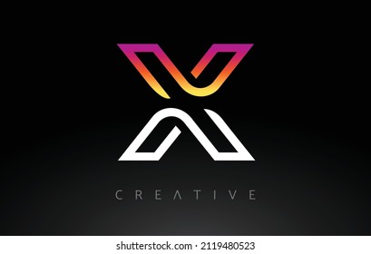 X Letter Design on a Black Background. Orange Purple X Letter Logo Design with Modern Monogram Lines Look Vector Illustration.