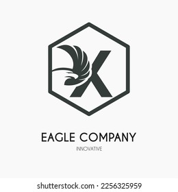 X Letter with Eagle Wings Icon Logo Idea Template. Eagle Head Classic Business Logo Concept