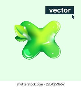 X letter eco logo in realistic 3D design and cartoon balloon style. Glossy green vector illustration. Perfect for agriculture banners, vibrant advertising, waste recycling art, healthy food packaging.