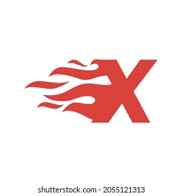 x letter fire flame hot uppercase logo vector icon illustration