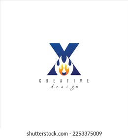 X letter and Fire logo with leading lines and road concept design Letters with geometric design Vector Illustration with letter and creative cuts and lines