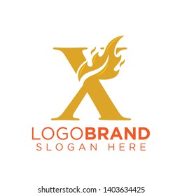 X Letter with Flame Fire logo vector