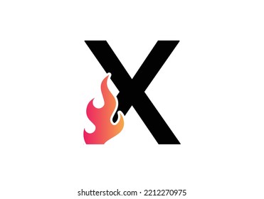 X Letter Flame Logo Design. Fire Logo Lettering Concept Vector illustration.