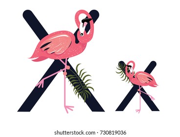 X Letter Flamingo Vector