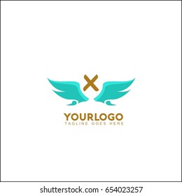 X Letter Flying Bird isolated, swoosh stylise, abstract birds, Airline template logo, Tourism template logo. Eagle wing vector illustration