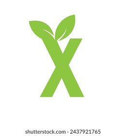 x letter font logo flat with leaf vector logo template