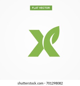 x letter font logo flat with leaf vector logo template