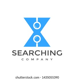 X Letter or font with magnifying glass vector logo template. This alphabet can be used for searching, discovery, find business. 