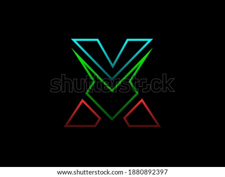 X letter font, vector design logo. Dynamic, rgb split-color, red, green, blue on black background. Eps10 illustration