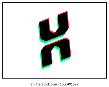 X letter font, vector desing logo.Dynamic, split-color, shadow of  number red, green, blue in black frame on white background. Eps10 illustration