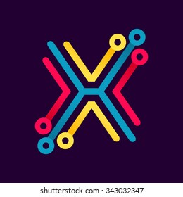 X letter formed by electric line. Font style, vector design template elements for your application or corporate identity.