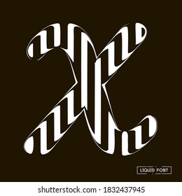 X letter formed by parallel lines. A letter made of glass through which lines are visible that are distorted.