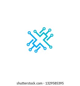 
X letter geometric line initial logo digital technology vector icon