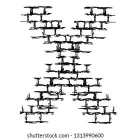 X letter. Graphic made of bricks. white cloth is transparent.