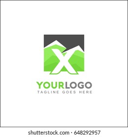 X Letter Green Forest. Minimal and Modern Mountain Logo.