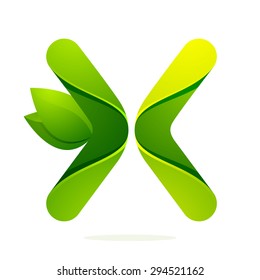 X letter with green leaves eco logo, volume icon. Vector design template elements an icon for your ecology application or company