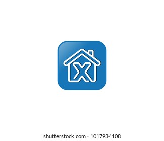 X Letter In House With Rounded Square Icon