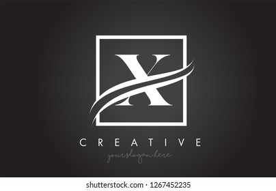 X Letter Icon Logo Design with Square Swoosh Border and Creative Design Vector Illustration.