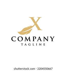X Letter initial feather design logo vector template