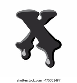 X letter isolated on white background. Black liquid oil X letter vector illustration